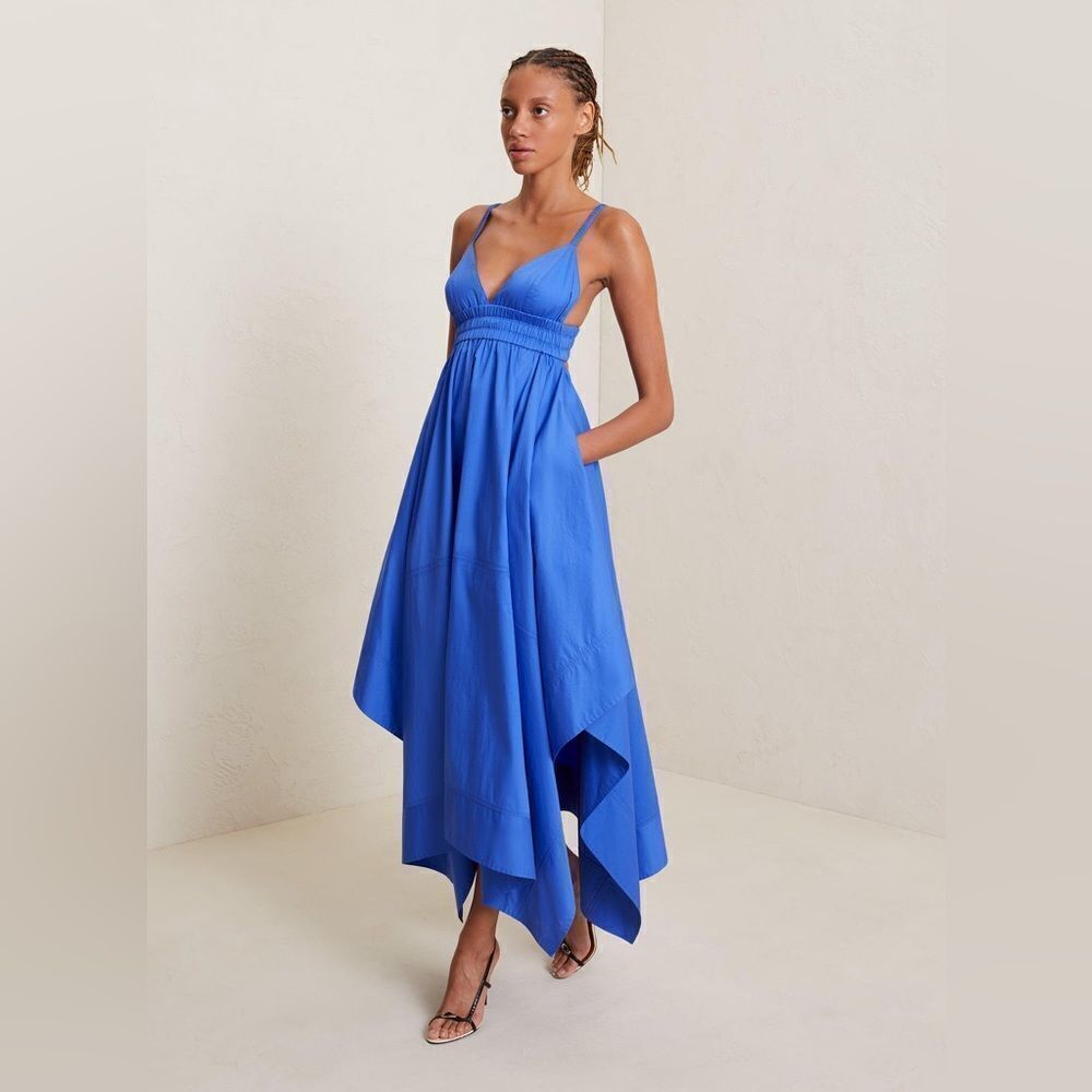 A.L.C. ROSIE ASYMMETRICAL MIDI DRESS IN BLUE